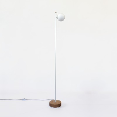 Modern Minimalist Floor Lamp with Wooden Base White LED Standing Light